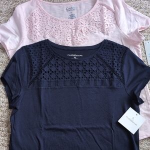 NWT Croft & Barrow Women's Lace Detail Tops - Pink and Navy PS